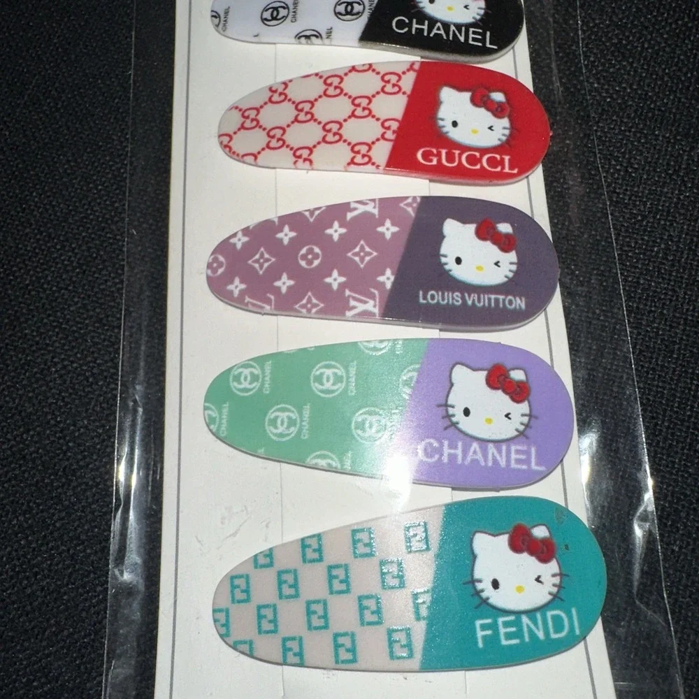 Hello Kitty Hair Barrettes 6 New in Pack Designer Names Hair Clips - Lot Of 3
